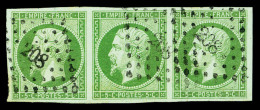 O N°12, 5c Vert En Bande De Trois Horizontale. TB   Cote: 375 Euros   Qualité: O - 1853-1860 Napoléon III