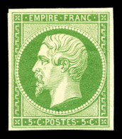 * N°12, 5c Vert-jaune Vif, Fraîs. TTB (certificat)   Cote: 1400 Euros   Qualité: * - 1853-1860 Napoléon III.