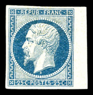 * N°10, 25c Bleu, Quatre Belles Marges, Bord De Feuille Latéral. SUP. R. (certificat)   Cote: 5500 Euros... - 1852 Luigi-Napoleone