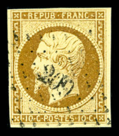 O N°9, 10c Bistre-jaune, Obl PC, TB (signé Calves/certificat)   Cote: 750 Euros   Qualité: O - 1852 Luigi-Napoleone