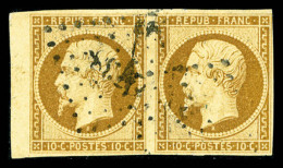 O N°9, 10c Bistre En Paire Horizontale, Bord De Feuille, TTB (signé Brun/certificat)   Cote: 1700 Euros ... - 1852 Louis-Napoléon