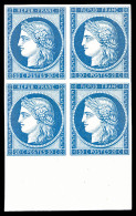 * N°8f, Non émis, 20c Bleu Impression De 1862 En Bloc De Quatre Bas De Feuille, Fraîcheur Postale,... - 1849-1850 Ceres