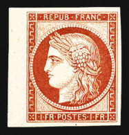 * N°6f, 1F Carmin, Impression De 1862, Bord De Feuille Latéral, SUP (certificat)   Cote: 900 Euros  ... - 1849-1850 Ceres