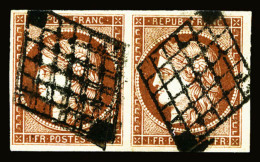 O N°6, 1F Carmin En Paire Horizontale, Grandes Marges, Très Jolie Pièce, TTB (signé... - 1849-1850 Cérès
