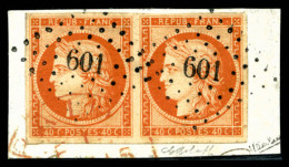 O N°5a, 40c Orange-vif En Paire Obl PC '601' Sur Son Support, Pièce Choisie, TTB... - 1849-1850 Cérès