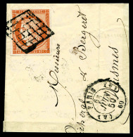 O N°5, 40c Orange Obl Grille Sur Fragment De Lettre De Paris Juin 50, TB (certificat)   Cote: 500 Euros  ... - 1849-1850 Cérès