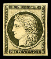 * N°3f, 20c Noir Sur Jaune Impression De 1862, TTB (certificat)   Cote: 500 Euros   Qualité: * - 1849-1850 Cérès