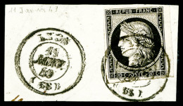 O N°3, 20c Noir Sur Jaune Obl Càd Type 15 Du 11 Janvier 1849 Sur Petit Fragment, TB   Cote: 250 Euros  ... - 1849-1850 Ceres