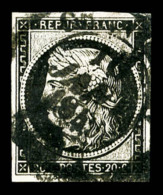 O N°3, 20c Noir Obl Càd Type 14 Du 16 Janvier 1849, TB (signé Scheller/certificat)   Cote: 450... - 1849-1850 Cérès