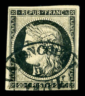 O N°3, 20c Noir Obl Moyen Cachet à Date T14 De Lavancourt (69) 5 Janvier 49. SUP. R.R. (signé... - 1849-1850 Cérès