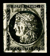 O N°3, 20c Noir Obl Moyen Càd T14 Du 2 Janvier 1849. TTB. R. (signé Calves/certificat)   Cote:... - 1849-1850 Cérès