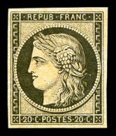 * N°3, 20c Noir Sur Jaune Impression De 1862, TTB (certificat)   Cote: 500 Euros   Qualité: * - 1849-1850 Ceres