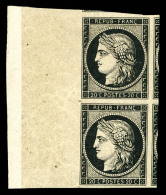 ** N°3, 20c Noir Sur Jaune En Paire (1ex*), Grand Bord De Feuille Latéral Avec Trois Voisins. SUPERBE... - 1849-1850 Cérès