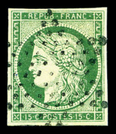 O N°2b, 15c Vert-foncé Obl étoile Legère, Belle Qualité. SUP (signé... - 1849-1850 Cérès