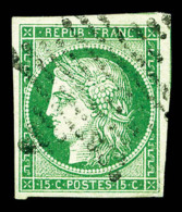 O N°2, 15c Vert, Oblitération étoile De Paris, TTB (certificat)   Cote: 1000 Euros  ... - 1849-1850 Ceres