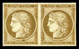 (*) N°1, (cote Maury), 10c Bistre Brun-foncé En Paire Horizontale, Très Jolie Couleur. SUP... - 1849-1850 Cérès