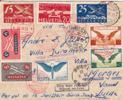 Bel Affranchissement Sur Lettre  Oblitérée Swissair , Zürich Et  Le 20.V.33-Volo Straordinario Zurigo-Tunisi-Roma-Zurigo - Autres & Non Classés