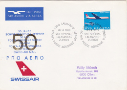 No 465 Sur Lettre Pro Aero Oblitérée " Lausanne Vol Spécial Lausanne-Zürich Le 30.4.69 " - Autres & Non Classés