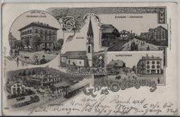 Gruss Aus Oberburg - Gasthof Löwen, Kirche, Dorfstrasse, Bahnhof - Litho Leop. Guggenheim No. 5963 - Oberburg