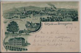 Gruss Aus Bremgarten - Schulhaus, Anstalt, Linde & Einsiedelei Emaus - Litho - Bremgarten