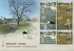 BOSNIA HERZEGOVINA SERBIA/ SRPSKA REP.-EUROPA 2017-"CASTILLOS - CASTLES - SCHLÖSSER"- FDC Del VERTICAL GUTTER PAIR - 2017