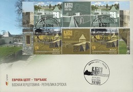 BOSNIA HERZEGOVINA SERBIA/ SRPSKA REP.-EUROPA 2017-"CASTILLOS - CASTLES - SCHLÖSSER"- FDC Del HORIZONTAL GUTTER PAIR - 2017