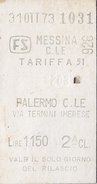 MESSINA  /  PALERMO - Biglietto Ferroviario _ Metà Tariffa 51 - Europe