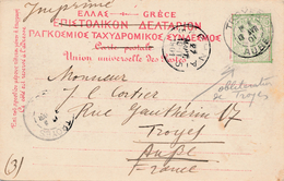 Entier Postal Imprimé Corfu Greece Oblitération Française Troyes Aube - Enteros Postales