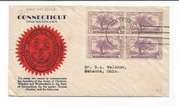 United States Scott #772 Connecticut Tercentenary Cachet Cover Hartford Cancel Blaock Of 4 - 1851-1940