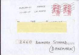 France LA POSTE 2017 Cover Lettre BRØNDBY STRAND Denmark 2x Marianne De Ciappa-Kawena Perf. X Imperf. From Booklet? - 2013-2018 Marianne Di Ciappa-Kawena