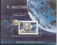 CUBA - XX ANNIVERSARIO SATELLITE ARTIFICIALE - FRANCOBOLLO URSS SU FOGLIETTO USATO - North  America