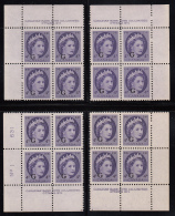 Canada MNH Scott #O43 'G' Overprint On 4c QEII Wilding Plate #1 Set Of 4 PB - Surchargés