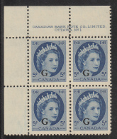 Canada MNH Scott #O44 'G' Overprint On 5c QEII Wilding Plate #1 Upper Left PB - Surchargés