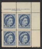 Canada MNH Scott #O44 'G' Overprint On 5c QEII Wilding Plate #1 Upper Right PB - Sobrecargados