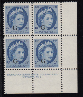 Canada MNH Scott #O44 'G' Overprint On 5c QEII Wilding Plate #1 Lower Right PB - Surchargés