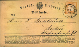 1872, 1/2 Groschen Kleiner Schild Orange Auf Postkarte Ab KONITZ IN WESTPR. - Lettere