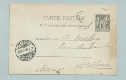 ENTIER Carte Postale 10 Ct  SAGE  1894 Pour MULHOUSE - Cartoline Postali E Su Commissione Privata TSC (ante 1995)