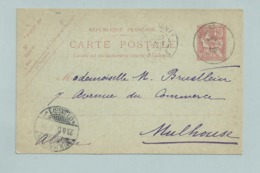 ENTIER Carte Postale 10 Ct  MOUCHON 1902 De VALENTIGNEY DOUBS  Pour MULHOUSE - Standaardpostkaarten En TSC (Voor 1995)