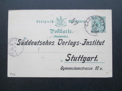 AD Württemberg 1893 Ganzsache Postkarte Antwort. Süddeutsches Verlags - Institut Cannstatter Zeitung - Wuerttemberg