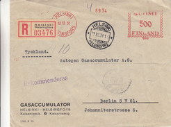 Finlande - Lattre Recom De 1931 - Oblit Helsinki - Exp Vers Berlin - EMA - Empreintes Machines - Vignette De Fermeture - Covers & Documents