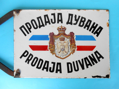 YUGOSLAVIAN KINGDOM 1930's '' TOBACCO SHOP '' ORIGINAL VINTAGE ENAMELED SIGN *** LARGE MASSIVE * PLAQUE ANCIENNE EMAILLE - Tabak