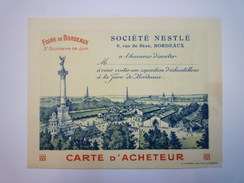 CARTON  PUB  " Société  Neslé "  :  Carte D'ACHETEUR    - Chocolate