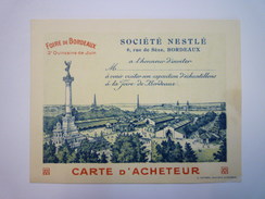 CARTON  PUB  " Société  Neslé "  :  Carte D'ACHETEUR    - Schokolade