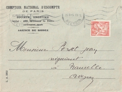 3987 RODEZ Aveyron Lettre Ob 16 2 1945 Entête Comptoir National D'Escompte 1,50 F Iris Yv 652 Perforé CN - Altri & Non Classificati