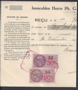 MONACO - 1939 - " Immeubles Hoirie Ph. Gamba " Timbres Fiscaux 178 Et 190 Sur Reçu Quittance De Loyer  - B/TB - - Fiscaux