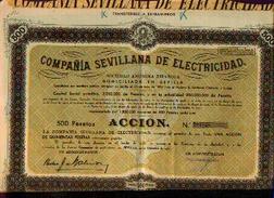 Compania Sevillana De Electricidad – Accion 500 Pesetas – Siège Social : SEVILLE - Electricité & Gaz