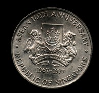 SINGAPORE 10 DOLLARS 1977 ASEAN 10TH ANNIVERSARY AG SILVER - Singapur