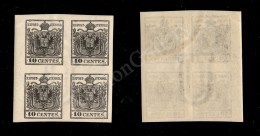 1894 - Ristampe - 10 Cent (R2) - Quartina Bordo Foglio - Filigrana U Al Centro - Nuova Con Gomma Integra -... - Other & Unclassified