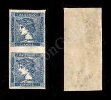 1851 - 3 Cent Per Giornali (3) - Coppia Verticale Nuova Con Gomma Integra - Molto Bella - Cert. Royal PS (7.200+) - Sonstige & Ohne Zuordnung