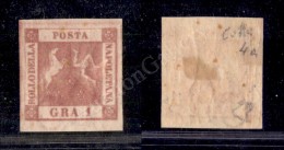 1858 - 1 Grano Carminio (4a - Seconda Tavola) Nuovo Con Gomma - Molto Bello - Diena + Colla (1.650) - Andere & Zonder Classificatie